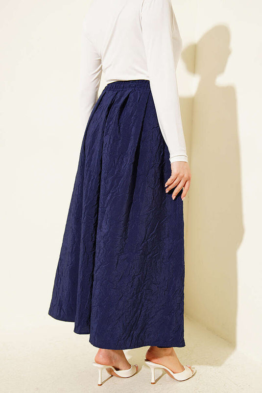 Jupe à poches plissée avec ceinture élastique bleu marine