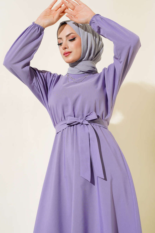 Robe Basique en Terikoton avec Ceinture Élastique Bel Lila