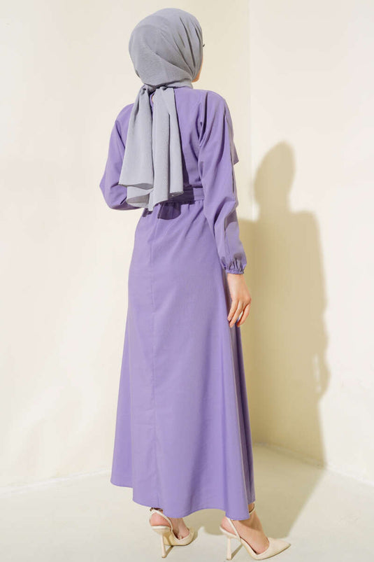 Bel Elastic Waistband Basic Terikoton Dress Lilac