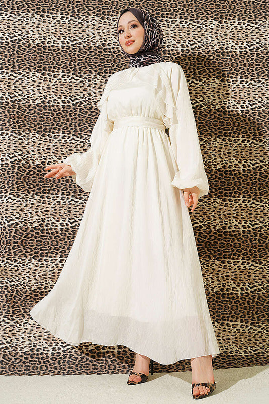 Robe à volants avec ceinture élastique beige clair