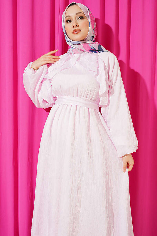 Robe rose avec ceinture élastique et volants