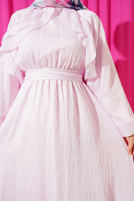 Robe rose avec ceinture élastique et volants