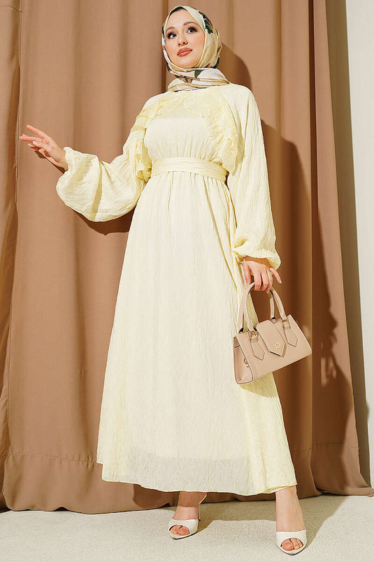 Robe jaune à volants avec ceinture élastique