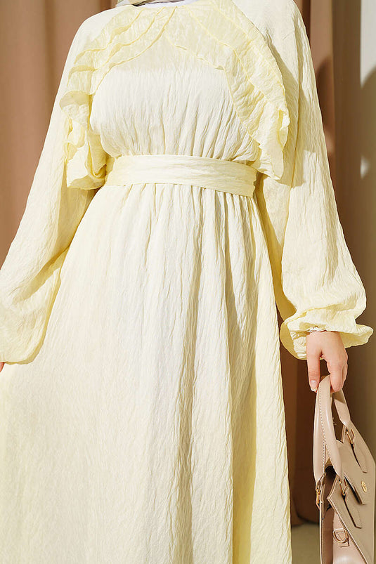 Robe jaune à volants avec ceinture élastique