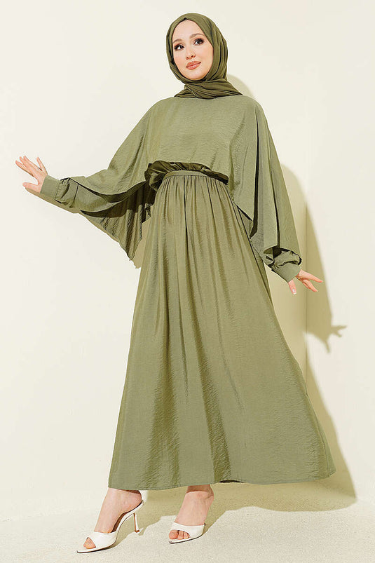 Robe à cape d'épaule avec ceinture élastique, vert pistache