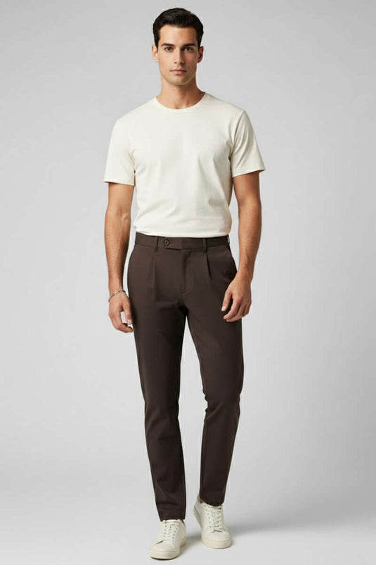 Pantalon en lycra pour homme avec taille élastique, marron