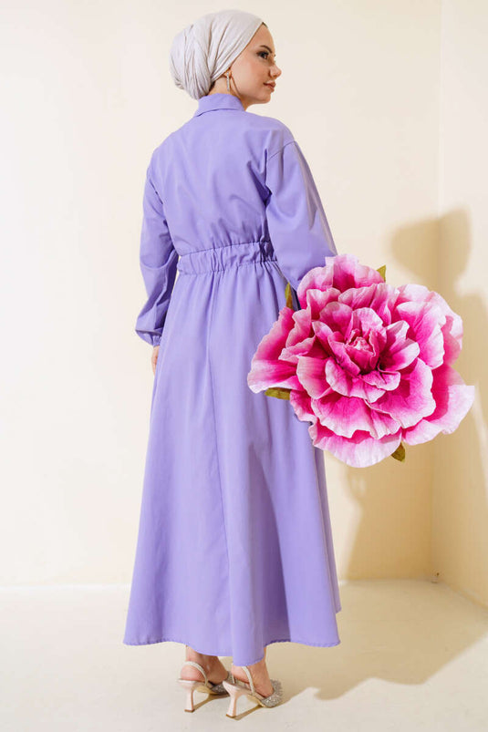 Robe Boutons Métalliques Taille Élastique Lilas