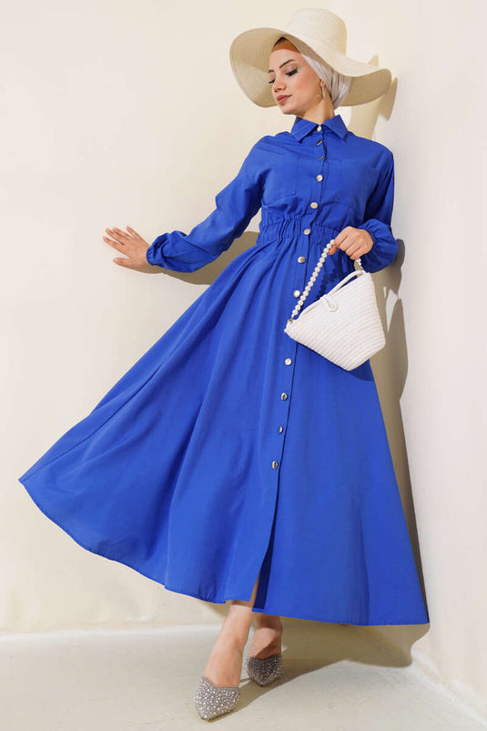 Robe à taille élastique et boutons métalliques en Saxe