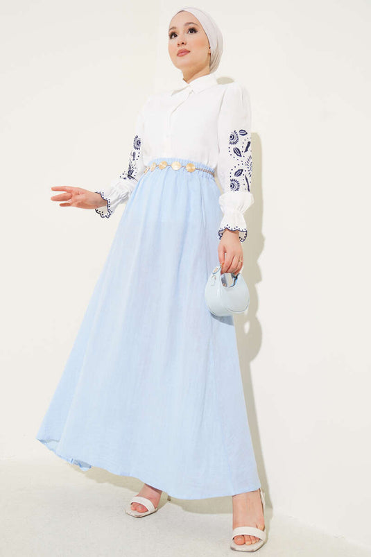 Elastic Waist Muslin Skirt Baby Blue