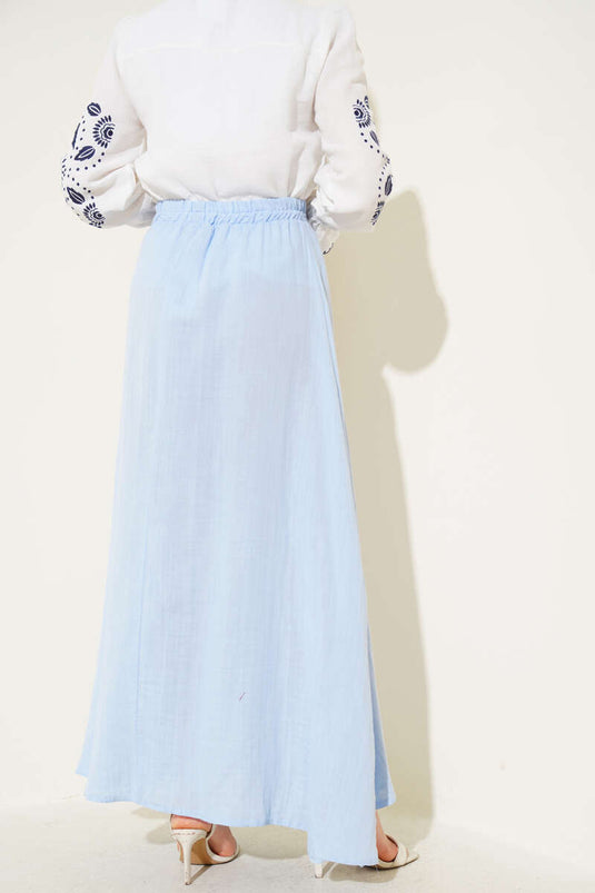 Elastic Waist Muslin Skirt Baby Blue