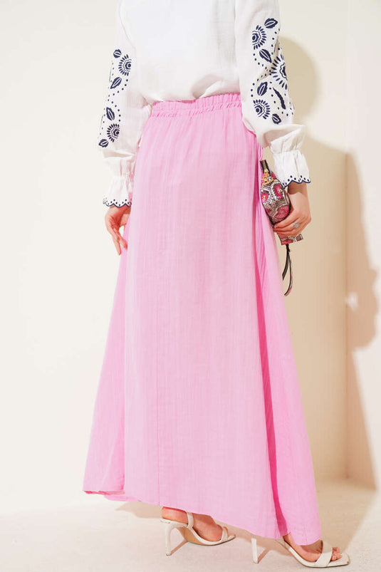 تنورة من الموسلين الوردي بحزام خصر مطاطي