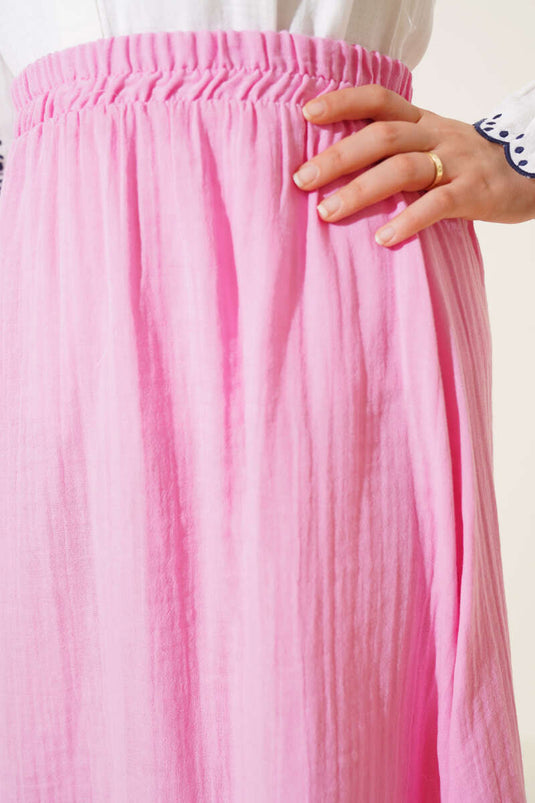 تنورة من الموسلين الوردي بحزام خصر مطاطي