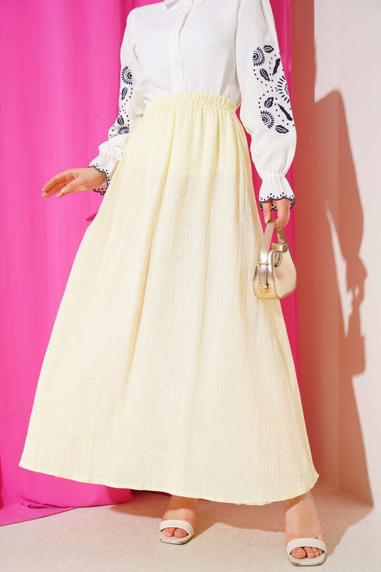 Bel Lastikli Müslin Etek Sarı