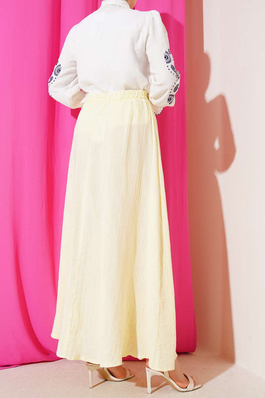 Elastic Waist Muslin Skirt Yellow
