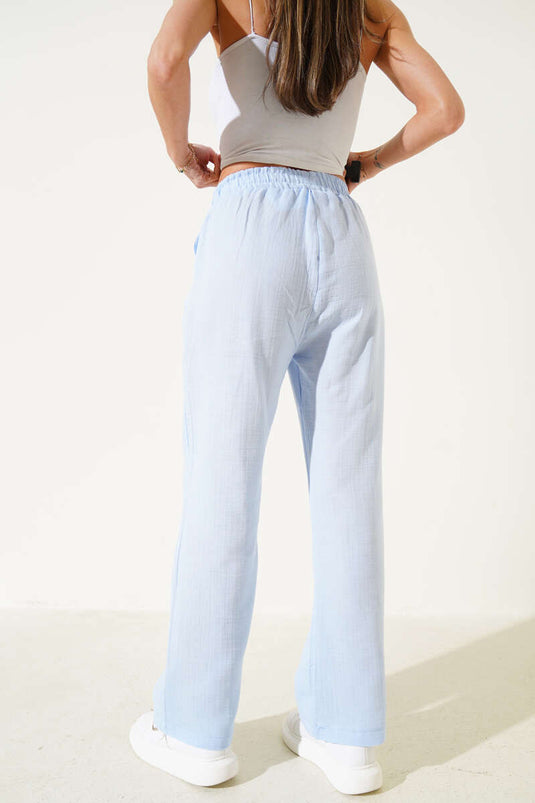 Pantalón de muselina con cintura elástica azul