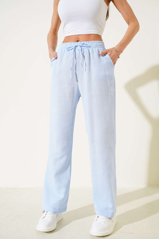 Pantalón de muselina con cintura elástica azul