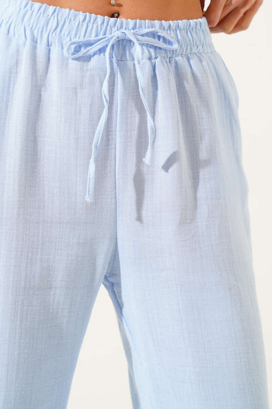 Pantalón de muselina con cintura elástica azul