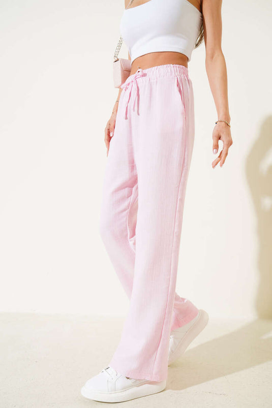Pantalón de muselina con cintura elástica rosa