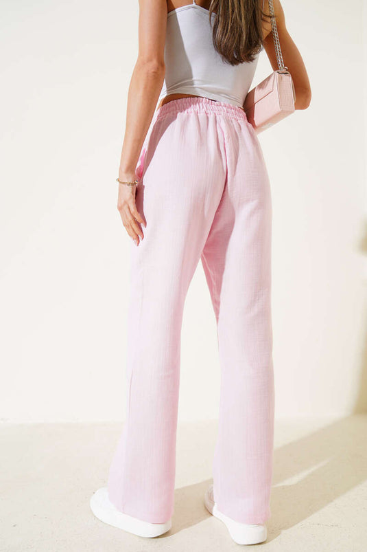 Pantalón de muselina con cintura elástica rosa