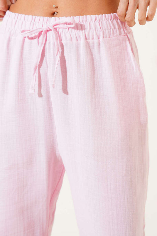 Pantalón de muselina con cintura elástica rosa