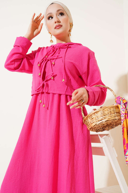 Fuchsia Jacket Set with Elastic Back and Front Tie