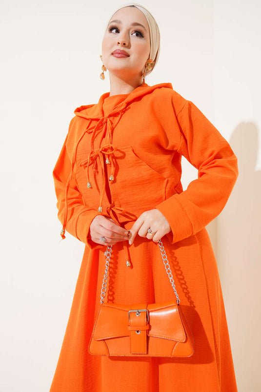 Set met jas en broek met elastische taille en strik aan de voorkant, oranje