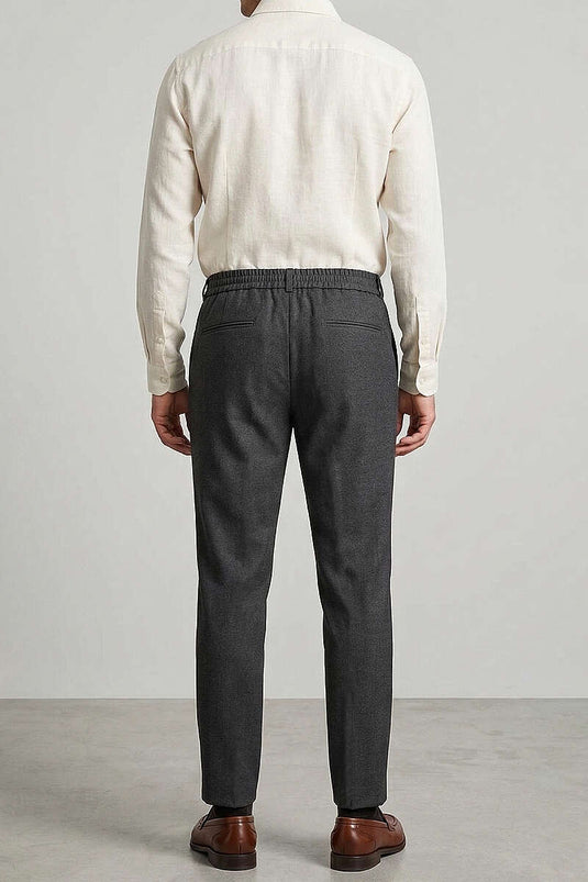 Men's Anthracite Pants with Elastic Waist and Front Pleats