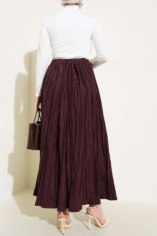 Elastic Waist Pleated Crinkle Skirt Bitter Brown