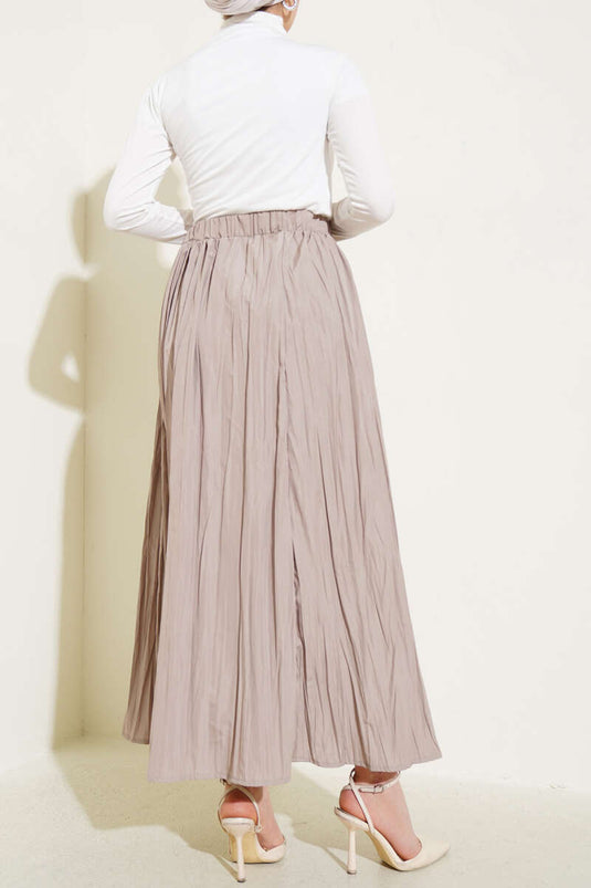 Elastic Waist Pleated Crinkle Skirt Stone