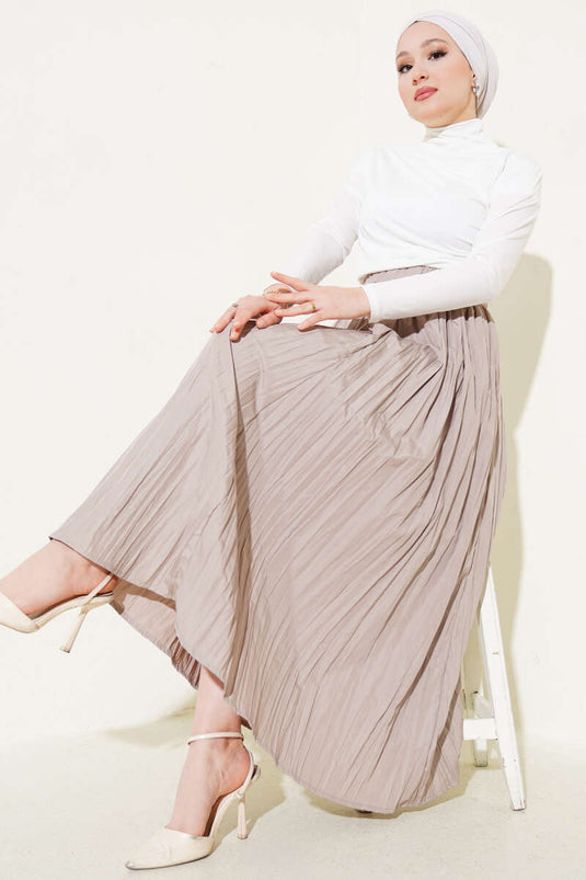 Elastic Waist Pleated Crinkle Skirt Stone