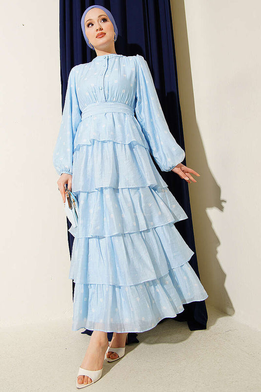 Belted Polka Dot Layered Dress Baby Blue