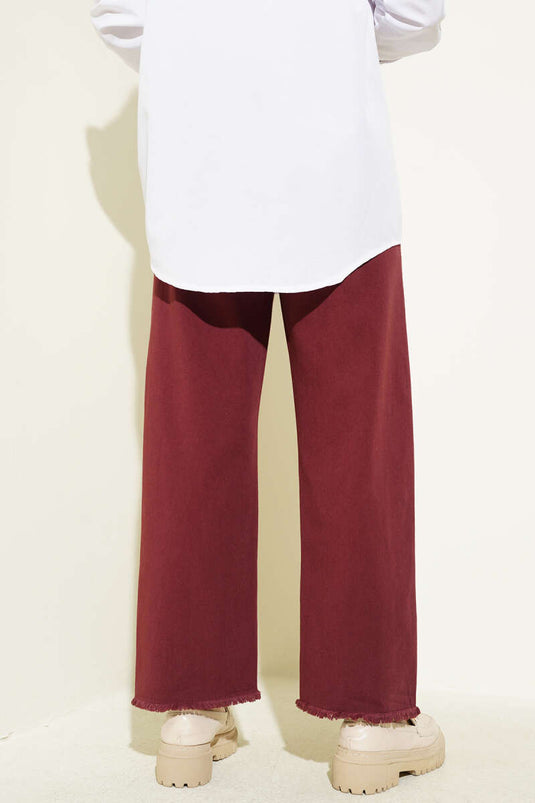 Elastic Waist Tassel Leg Gabardine Trousers Burgundy