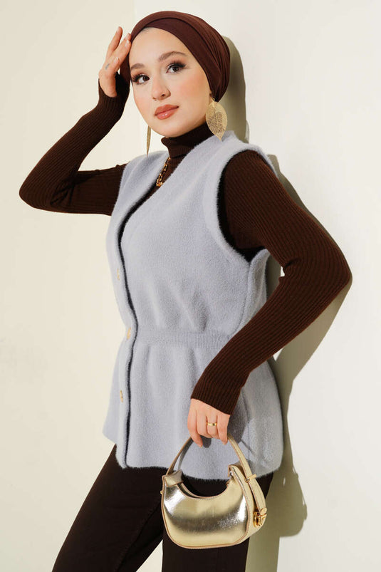 Gilet en tricot à barbe avec ceinture élastique gris