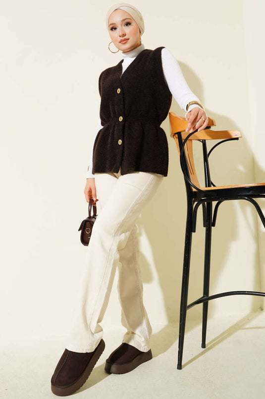 Gilet en tricot à barbe avec ceinture élastique, marron