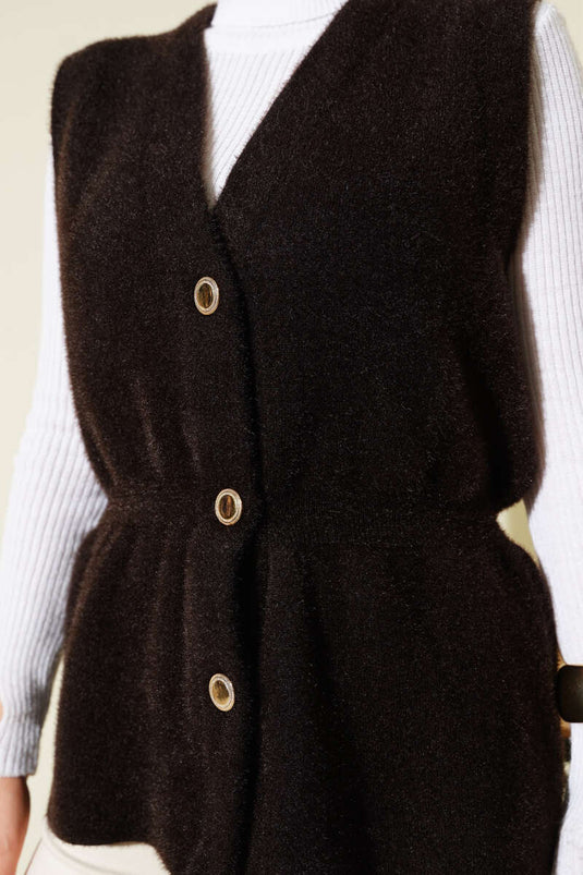 Gilet en tricot à barbe avec ceinture élastique, marron