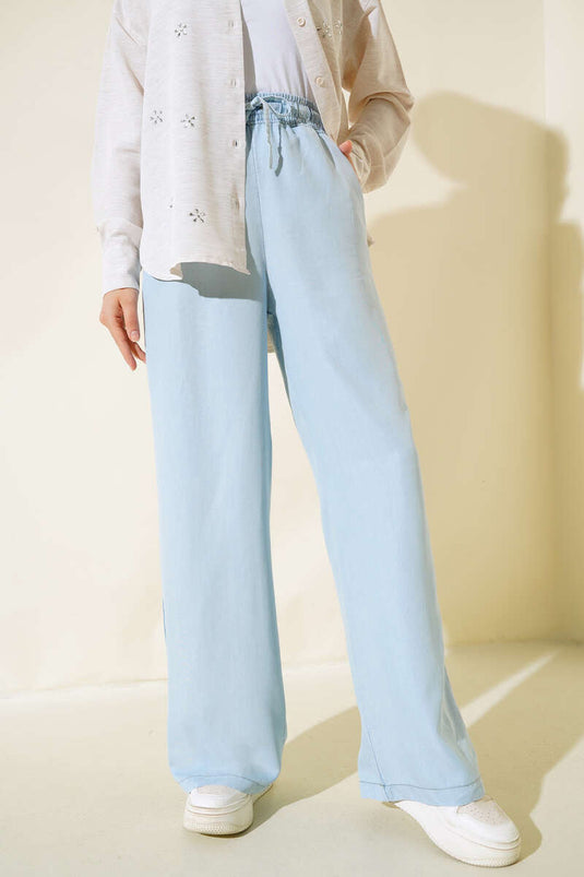 Pantalon Ample Taille Élastique Bleu Glace