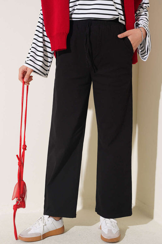 Pantalon Large Élastiqué Noir