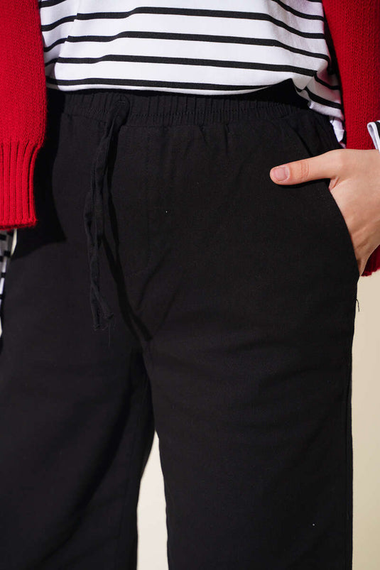 Pantalon Large Élastiqué Noir