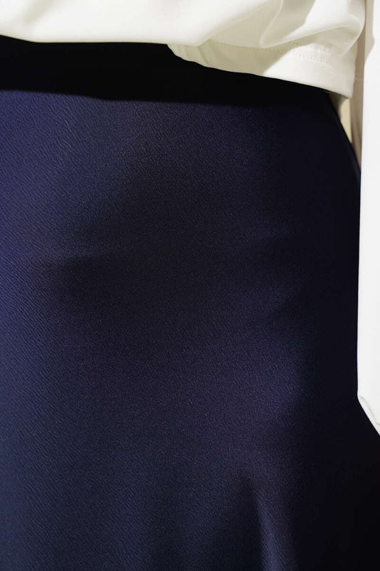 Bel Lastikli Saten Kloş Etek Lacivert