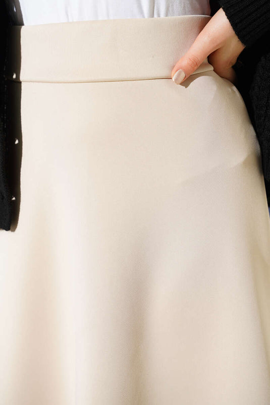 Falda De Escuba Ancha Beige Con Cinturilla Elástica