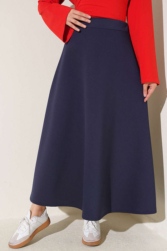 Bel Elasticated Scuba Flared Skirt Navy