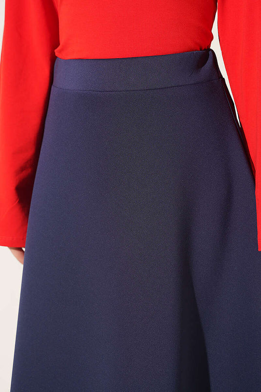 Bel Elasticated Scuba Flared Skirt Navy