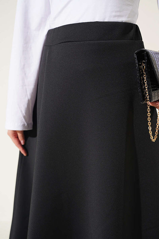 Black Elasticated Scuba Flared Skirt