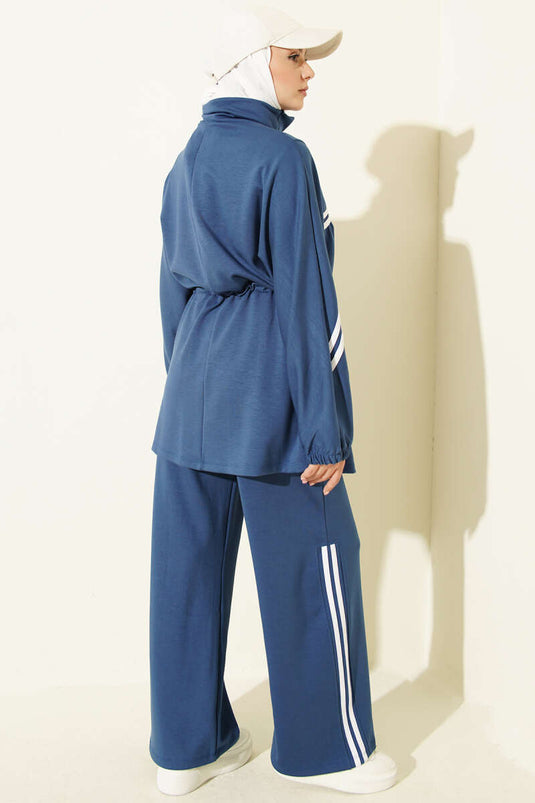 Ensemble Deux Pièces Indigo À Rayures Et Taille Élastique