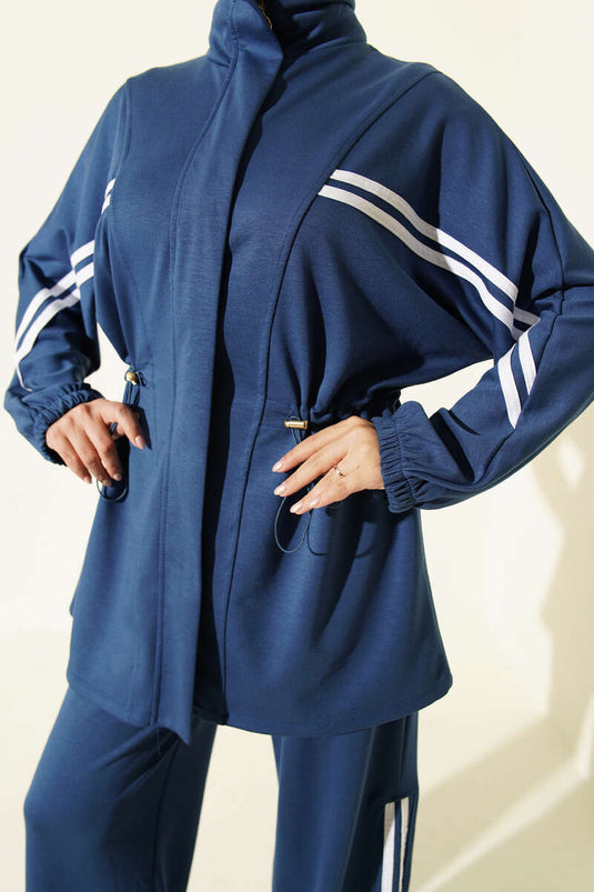 Ensemble Deux Pièces Indigo À Rayures Et Taille Élastique