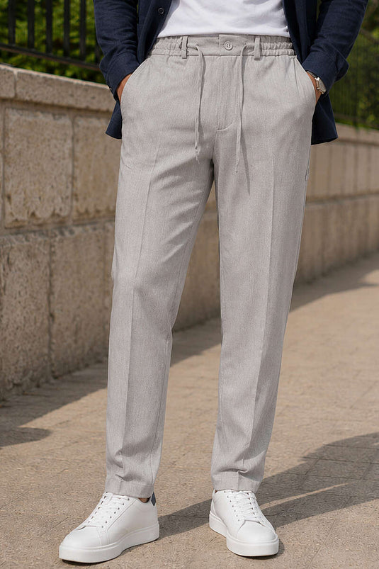 Bel Lastikli Slim Fit Erkek Pantolon Gri