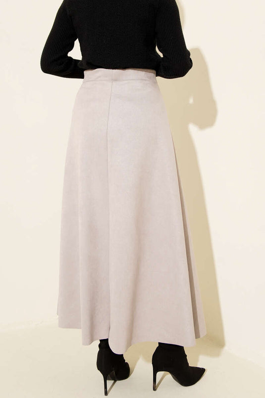 Jupe évasée en daim avec taille élastiquée, grise