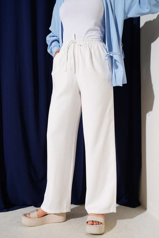 Pantalones de tencel con cintura elástica, color blanco