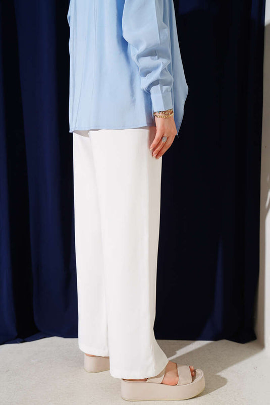 Pantalones de tencel con cintura elástica, color blanco