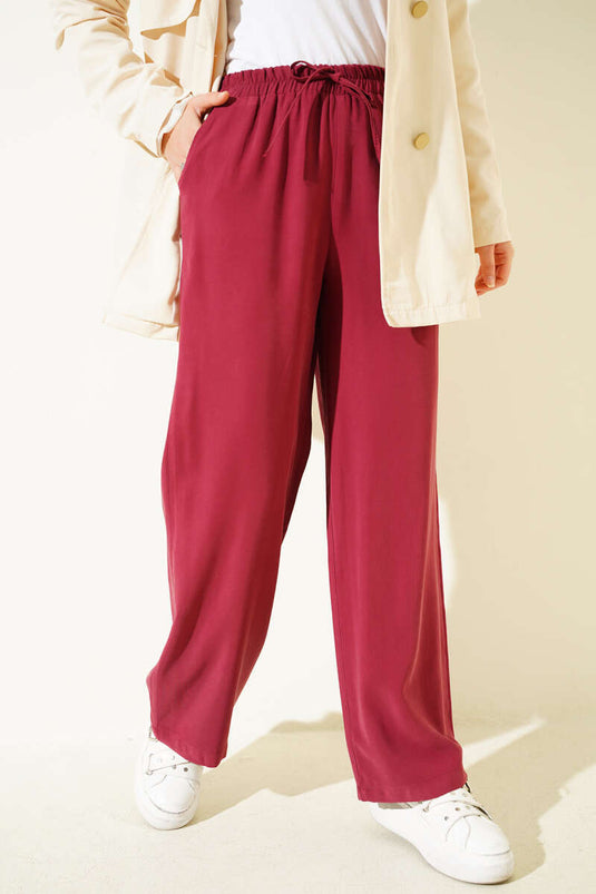 Tencel-Hose mit elastischem Bund, Burgunderrot